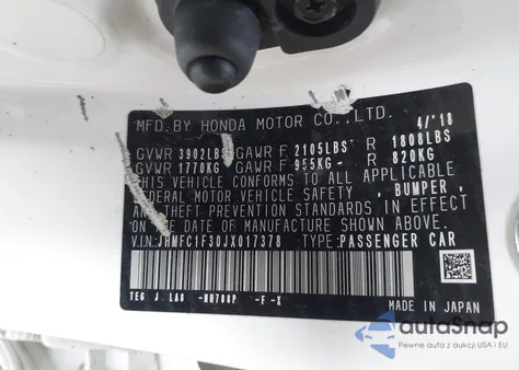 2018 Honda Civic Ex-T z USA, uszkodzony, nr VIN JHMFC1F30JX017378